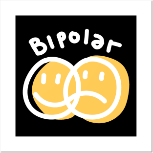 Bipolar Happy Sad Face Emoticon Black Posters and Art